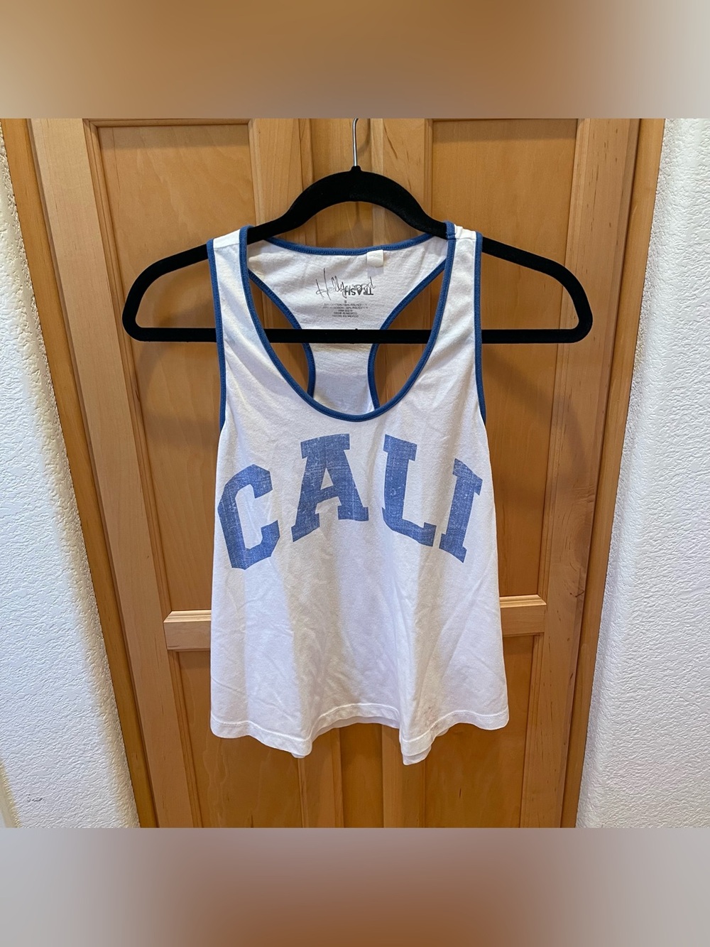 Cali White Blue Racerback Tank Top Size XS Casual Beachy